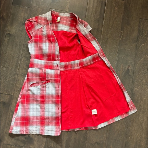 Vintage Free People Red and Gray Plaid Mini Dress - Picture 5 of 8